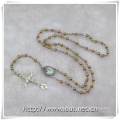 Wooden Rosary with Brown Rectangle Beads and Cross Item (IO-cr241)